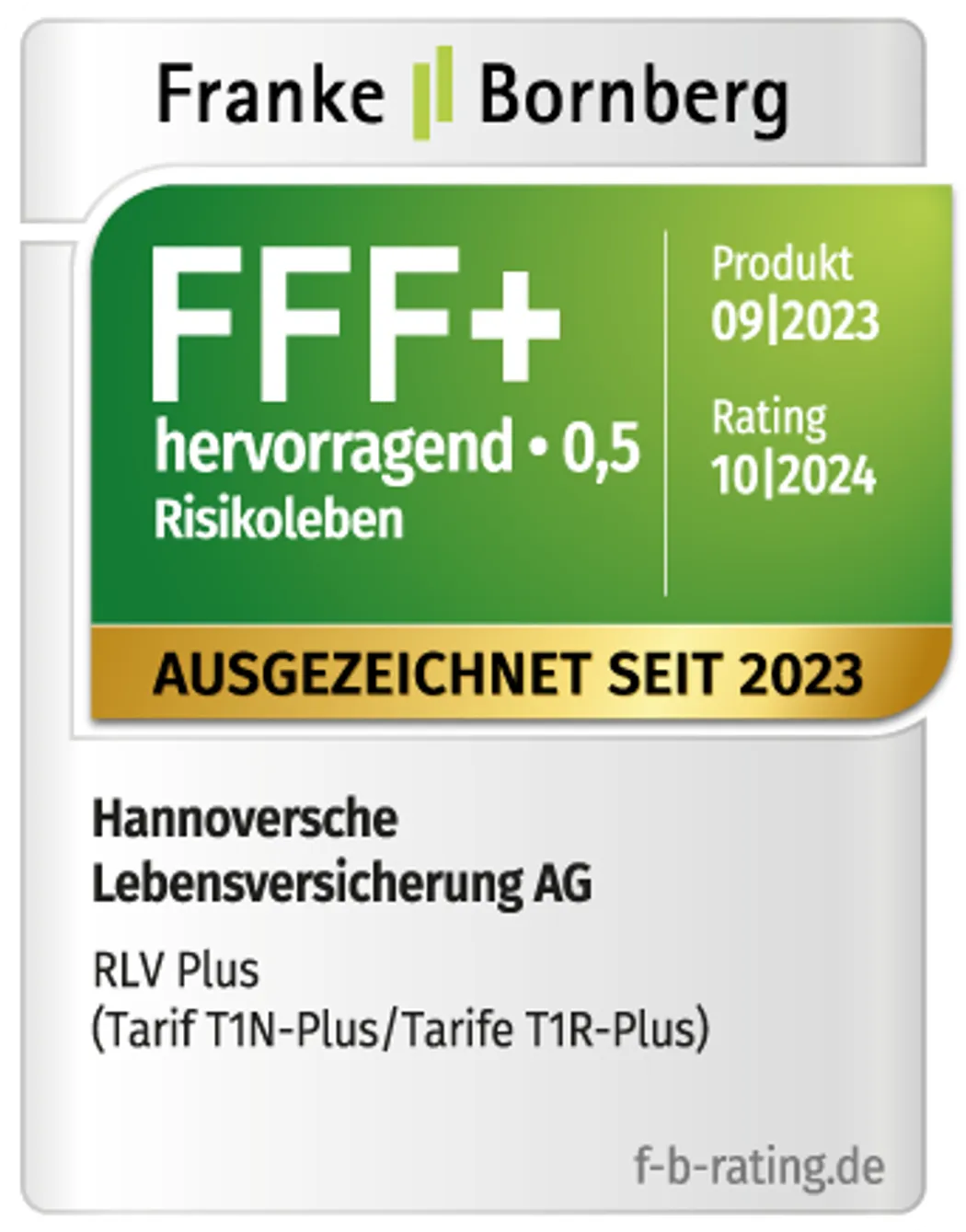 Risikolebensversicherung Franke und Bornberg, Note hervorragend